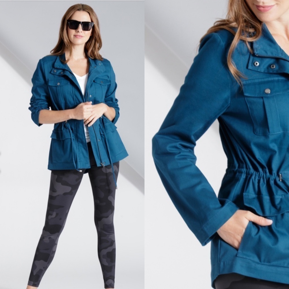 NWT peach womens Marshall jacket in Marine blue size S small GYM.WORK.PLAY